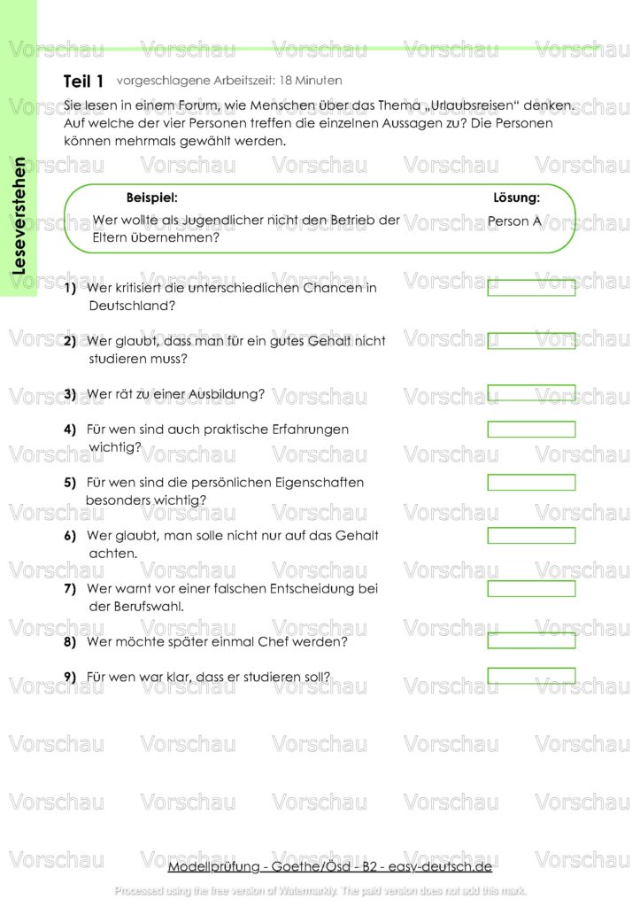 Modelltest Goethe B2 Deutschprüfung